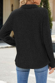 Solid Color Lapel V-neck Pocket Long Sleeve Loose Brushed Top