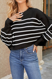 Striped Round Neck Loose Cropped Sweater