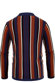 Men's Multicolor Striped Jacquard Knit Long Sleeve Polo Shirt