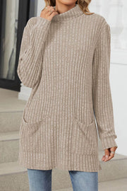 Solid color Long Sleeve Loose Knit Turtleneck Pullover