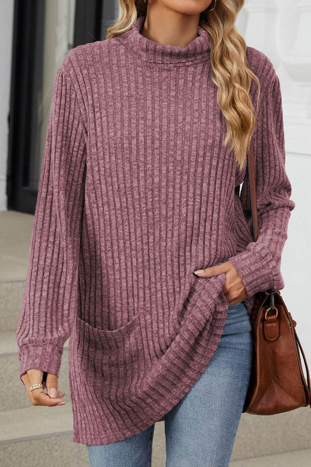 Solid color Long Sleeve Loose Knit Turtleneck Pullover