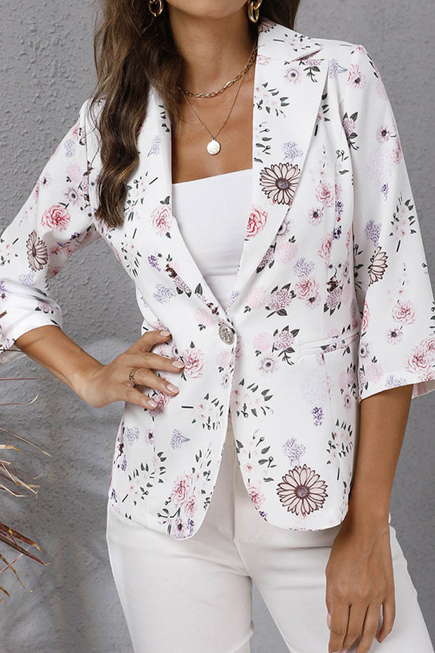 Printed Lapel Three-quarter Sleeve Suit Blazer Jacket