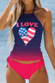 I Love American Flag Gradient Two Pieces Swimwear