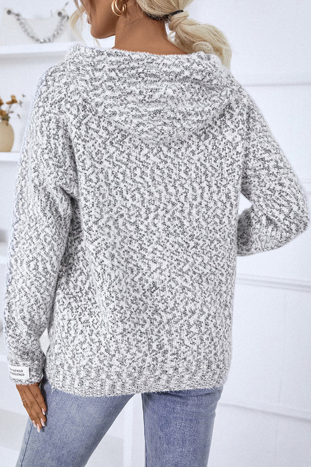 Hooded Drawstring Zip Cardigan Sweater
