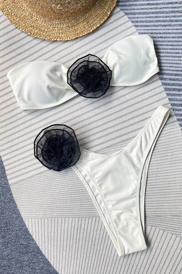 Three-dimensional flower split women's swimsuit