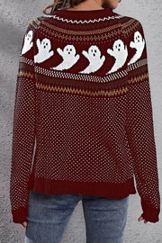 Halloween Ghost Retro Polka Dot Long Sleeve Knitted Sweater