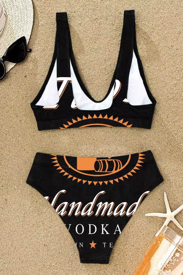 Drinks Letter Graphic Print Two Pieces Swimwear