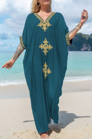 Beach Vacation Gold Embroidered Cover Up Dress