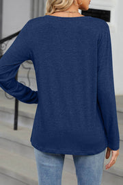 V-neck Solid Color Loose Long-sleeved T-shirt Top