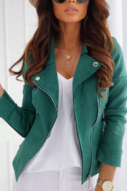 Suede Lapel Zipper Slim Short Jacket Blazer