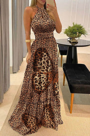 Sexy Leopard Print Halter Maxi Dress