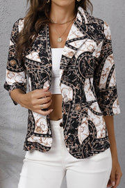 Printed Lapel Three-quarter Sleeve Suit Blazer Jacket