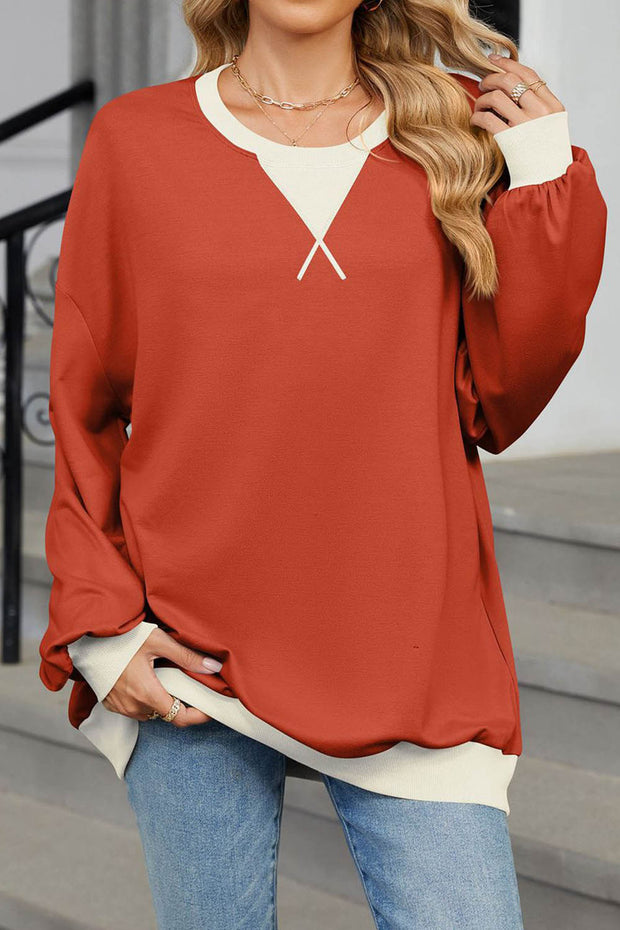 Colorblock Round Neck Loose Long Sleeve Sweatshirt