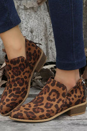 Leopard Zipper Western Chunky Ankle Boots