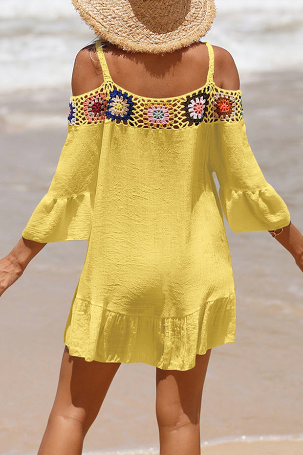 Crocheted Off Shoulder Short Solid Color Sunscreen Beach Skirt