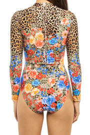 Printed Leopard Patchwork Long sleeves High Collar Bikini
