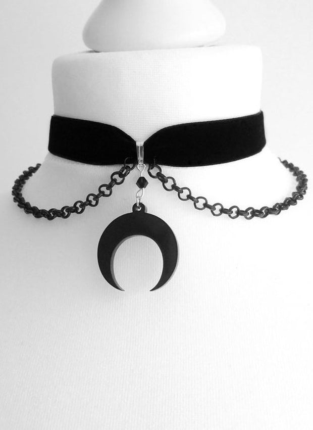 Black Moon Pendant Choker Necklace with Chain