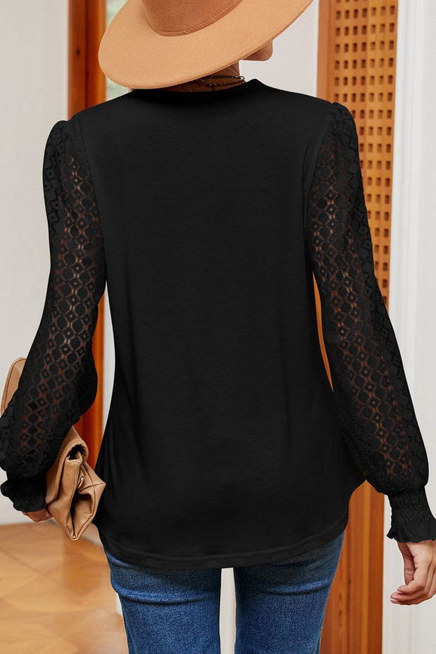 Lace V-neck Hollow Sleeve Long-sleeved Top