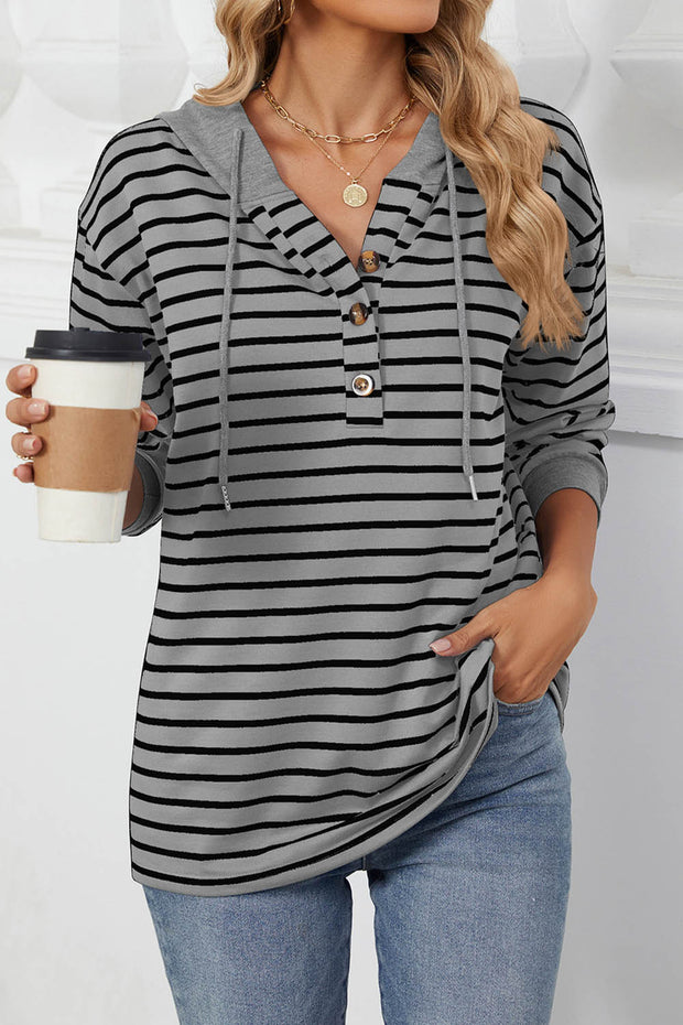 Striped Colorblock Long Sleeve Loose Hoodie