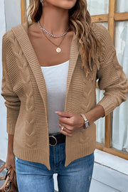 Solid Color Hooded Twist Cardigan Sweater