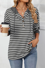 Striped Colorblock Long Sleeve Loose Hoodie