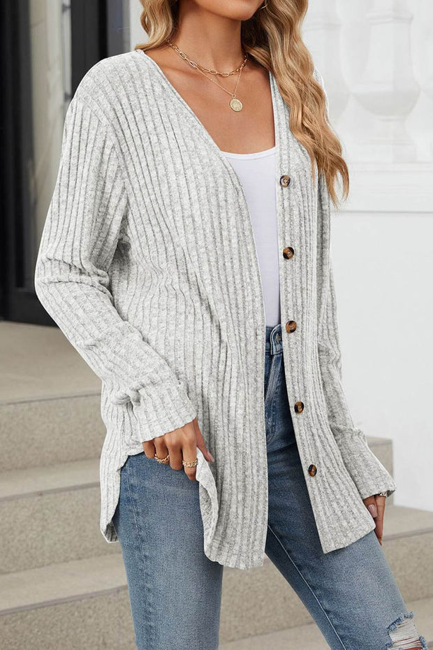 Solid Color Single Breasted Long Sleeve Knit Cardigan Sweater