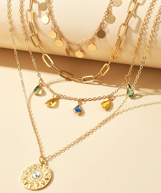 Imitation Diamond & Goldtone Circle Layered Tassel Necklace