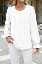 Solid Color Chiffon Round Neck Loose Long Sleeve Bottoming Shirt