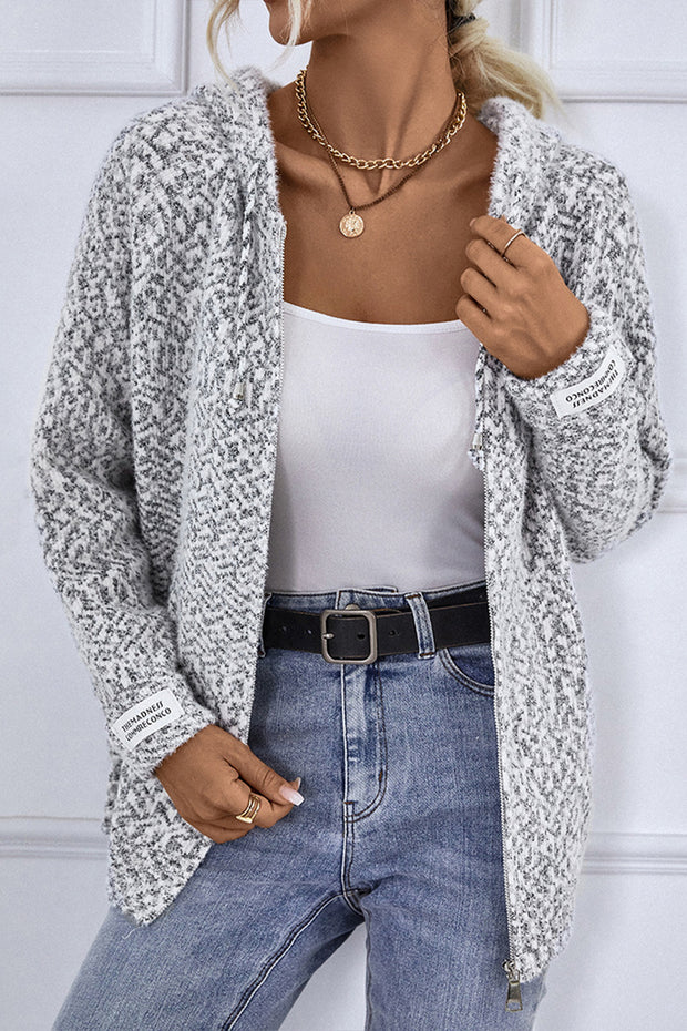Hooded Drawstring Zip Cardigan Sweater