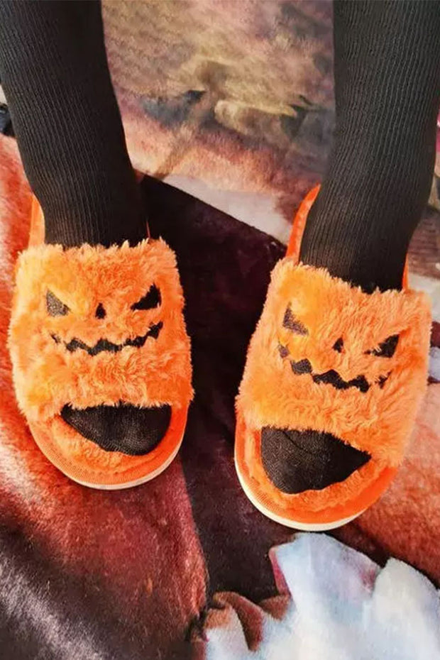 Halloween-themed Faux Fur Open Toe Slippers