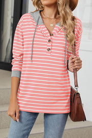 Striped Colorblock Long Sleeve Loose Hoodie