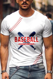 Men's Fashion Washing Short Sleeve Baseball Printed T-shirt