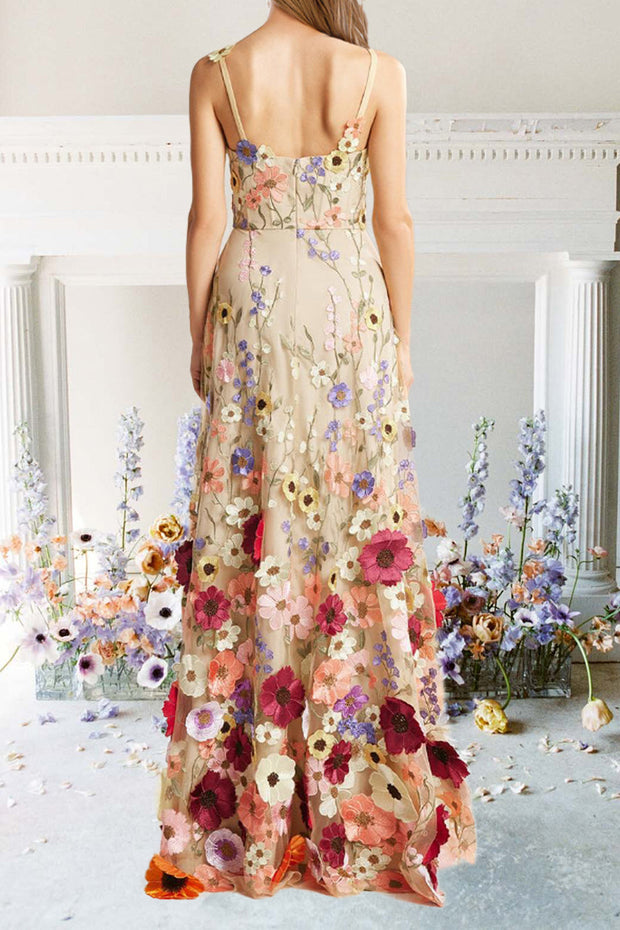 3D Floral Embellished Maxi Dress Suspender Skirt