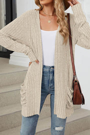 Solid Color Pocket Long Sleeve Cardigan Sweater