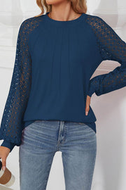 Lace Panel Round Neck Long Sleeve Loose Top