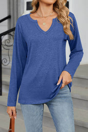 V-neck Solid Color Loose Long-sleeved T-shirt Top