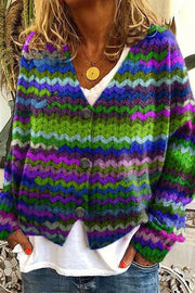 Women's cardigan 3D fashionable rainbow printed casual sweater jacket