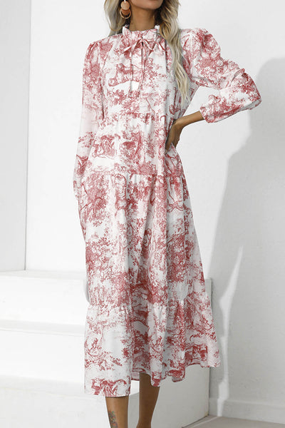 Round Neck Printed Loose Midi Dress