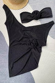 Three-dimensional floral split solid color 3-piece women's swimsuit set