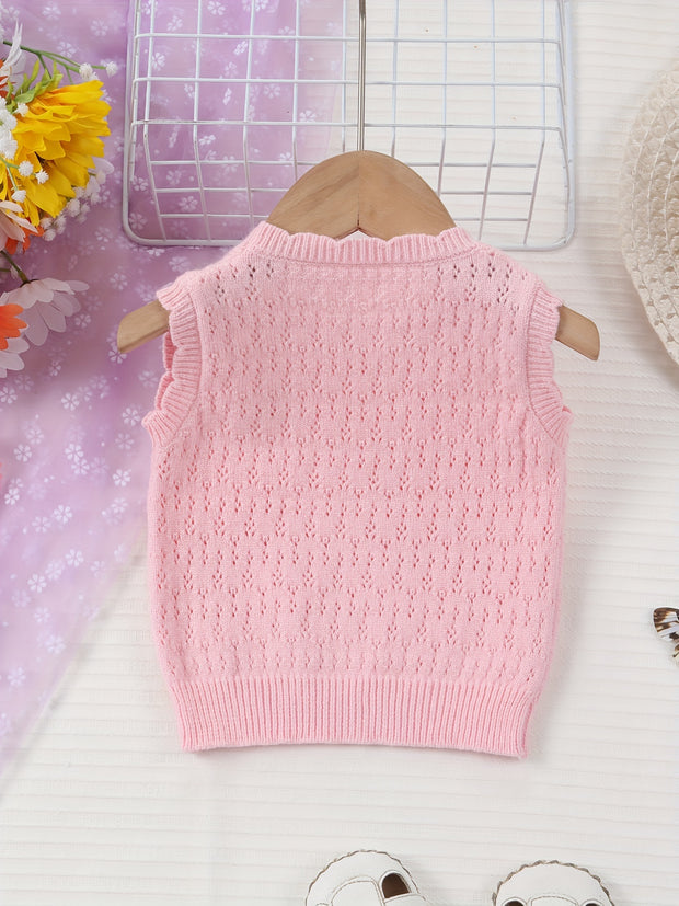 Spring and Autumn Girls' Sweater Vest Baby Cute Flower Knitted Vest Can Be Weared Inside and Out Woolen Sweater
