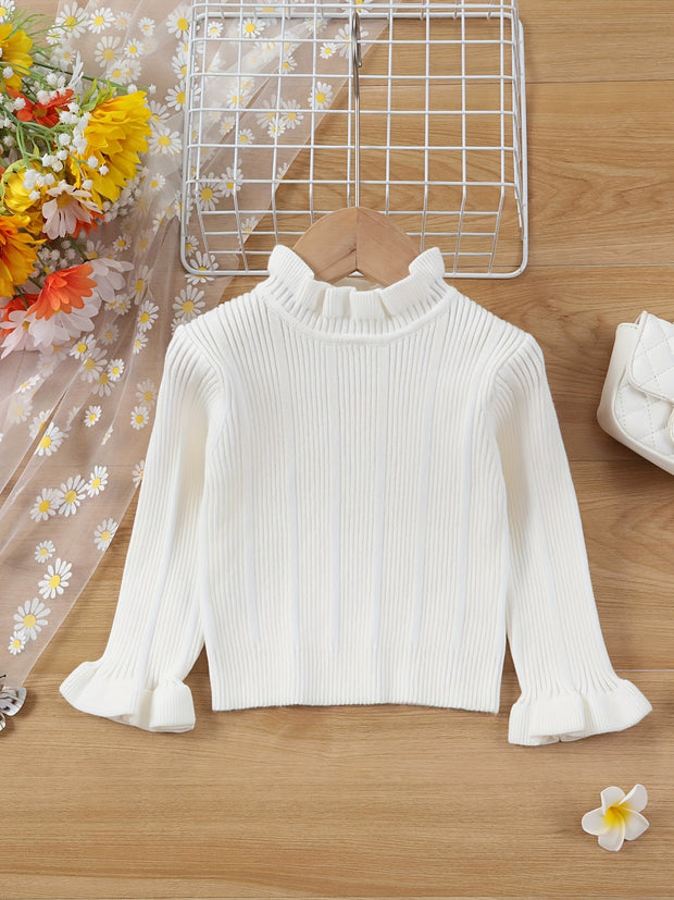 Girls' Autumn and Winter Ruffle Flower Sweater Long Sleeve Knitted Top