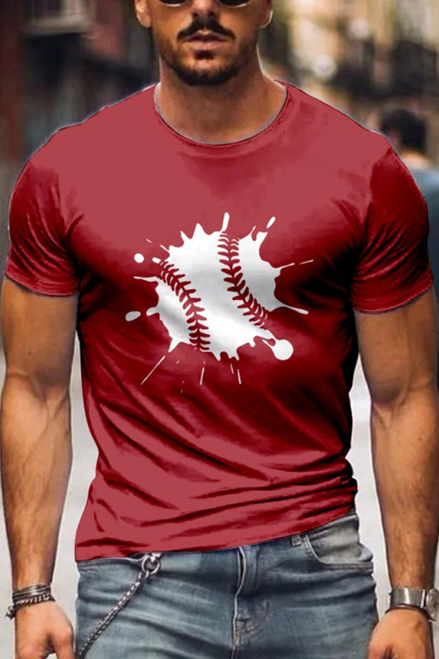 Men's Fashion Washing Short Sleeve Baseball Printed T-shirt