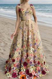 3D Floral Embellished Maxi Dress Suspender Skirt