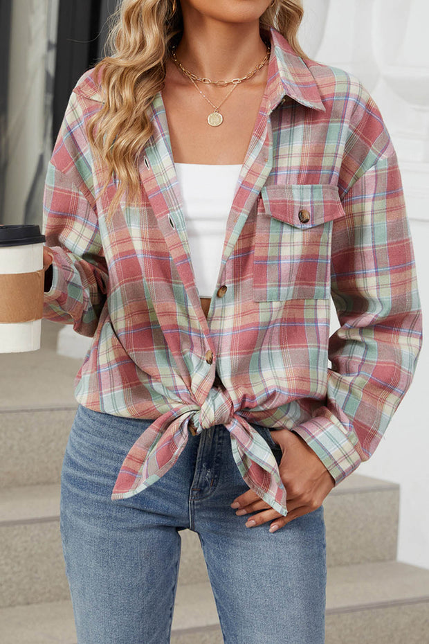 Oversize Plaid Shirt Brushed Long Sleeve Shirt