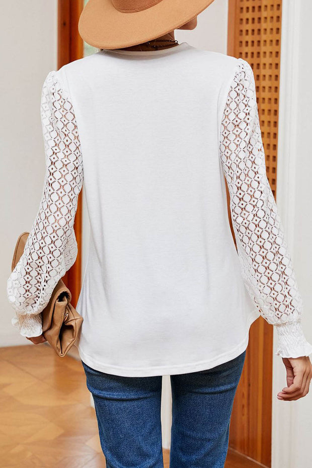 Lace V-neck Hollow Sleeve Long-sleeved Top