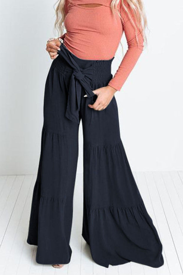 Tie-front Smocked Tiered Culottes