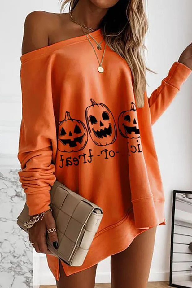 Casual Halloween Pumpkin Print Sweatshirt