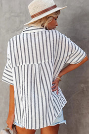 Short-sleeved Striped Single-breasted Casual Shirt