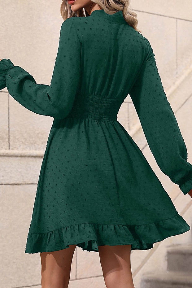 Solid Color Bow Tie Long Sleeve MIni Dress