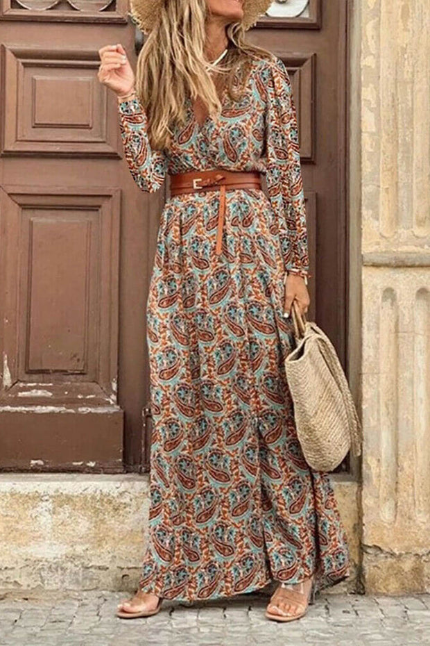 Boho Style Long Sleeve Print Maxi Dress